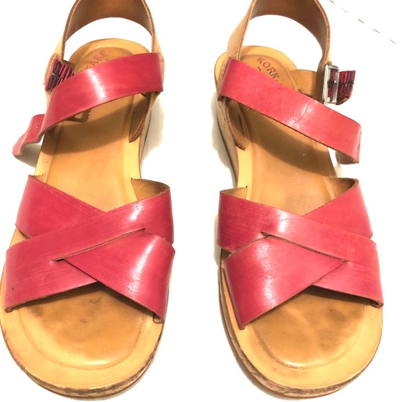 Kork-Ease Shoes - Kork-Ease Yellow and Red Myrna Cork wedge Sandals